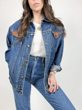 Load image into Gallery viewer, Vintage Leather Trim Denim Jacket