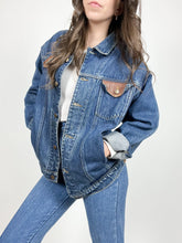 Load image into Gallery viewer, Vintage Leather Trim Denim Jacket