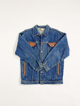 Load image into Gallery viewer, Vintage Leather Trim Denim Jacket