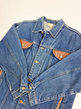 Load image into Gallery viewer, Vintage Leather Trim Denim Jacket