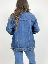 Load image into Gallery viewer, Vintage Leather Trim Denim Jacket