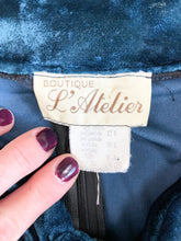 Load image into Gallery viewer, Vintage 80s L’atlier Dark Teal Blue Crushed Velvet Mini Dress