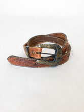 Load image into Gallery viewer, Vintage 70s Cognac Tooled Leather Belt with Brass Steer Buckle