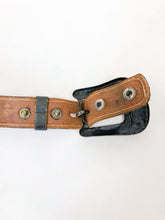 Load image into Gallery viewer, Vintage 70s Cognac Tooled Leather Belt with Brass Steer Buckle