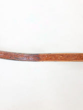 Load image into Gallery viewer, Vintage 70s Cognac Tooled Leather Belt with Brass Steer Buckle