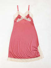 Load image into Gallery viewer, Vintage 70s Van Raalte Pink Silky Nylon Slip Dress with Lace Trim