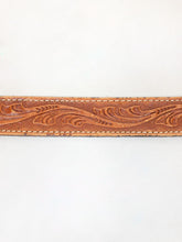 Load image into Gallery viewer, Vintage 70s Cognac Tooled Leather Belt with Brass Steer Buckle