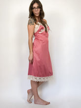 Load image into Gallery viewer, Vintage 70s Van Raalte Pink Silky Nylon Slip Dress with Lace Trim