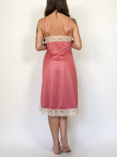 Load image into Gallery viewer, Vintage 70s Van Raalte Pink Silky Nylon Slip Dress with Lace Trim