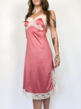 Load image into Gallery viewer, Vintage 70s Van Raalte Pink Silky Nylon Slip Dress with Lace Trim