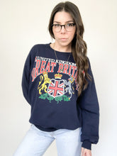 Load image into Gallery viewer, Vintage 80s United Kingdom Great Britain Navy Blue Court Club Crewneck