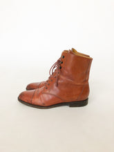 Load image into Gallery viewer, Vintage 90s Brown Leather Lace Up Booties Size 38.5