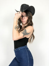 Load image into Gallery viewer, Black Leather Brass Concho Cowboy Hat