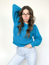 Load image into Gallery viewer, Vintage 80s Spare Parts Blue Knit Raglan Sweater