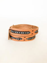 Load image into Gallery viewer, Vintage Tooled Leather and Woven Fabric Belt