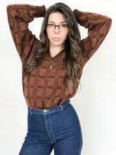 Load image into Gallery viewer, Vintage 80s Terry Williams Brown Check V Neck Sweater