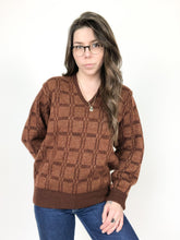 Load image into Gallery viewer, Vintage 80s Terry Williams Brown Check V Neck Sweater