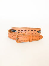 Load image into Gallery viewer, Vintage Tooled Leather and Woven Fabric Belt
