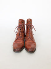 Load image into Gallery viewer, Vintage 90s Brown Leather Lace Up Booties Size 38.5