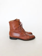 Load image into Gallery viewer, Vintage 90s Brown Leather Lace Up Booties Size 38.5