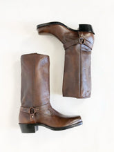Load image into Gallery viewer, Vintage Dark Brown Leather Harness Boots Size 8.5