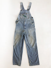 Load image into Gallery viewer, Vintage Key Hickory Stripe Perfectly Trashed Overalls 34x31