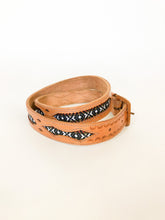 Load image into Gallery viewer, Vintage Tooled Leather and Woven Fabric Belt