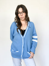Load image into Gallery viewer, Vintage 70s Blue and White Striped College Cardigan