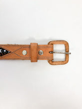 Load image into Gallery viewer, Vintage Tooled Leather and Woven Fabric Belt