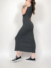Load image into Gallery viewer, Vintage 90s Le Château Grey Striped Sleeveless Maxi Dress