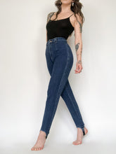 Load image into Gallery viewer, Vintage 80s/90s LizWear Dark Wash High Rise Stirrup Jeans Waist 24/25”
