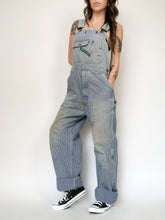 Load image into Gallery viewer, Vintage Key Hickory Stripe Perfectly Trashed Overalls 34x31