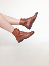 Load image into Gallery viewer, Vintage 90s Brown Leather Lace Up Booties Size 38.5