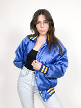 Load image into Gallery viewer, Vintage 80s Blue Satin Bomber Jacket