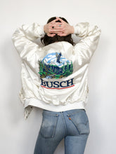 Load image into Gallery viewer, Vintage 80s Busch White Satin Bomber Jacket