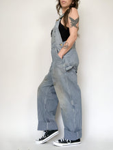 Load image into Gallery viewer, Vintage Key Hickory Stripe Perfectly Trashed Overalls 34x31