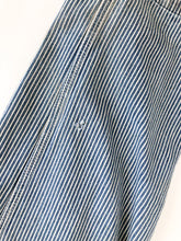 Load image into Gallery viewer, Vintage Key Hickory Stripe Perfectly Trashed Overalls 34x31