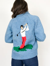 Load image into Gallery viewer, Vintage 60s Mary Maxim Blue Knit Golf Cardigan Sweater
