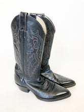 Load image into Gallery viewer, Vintage 80s Justin Black Leather Cowboy Boots Men’s 7.5