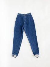 Load image into Gallery viewer, Vintage 80s/90s LizWear Dark Wash High Rise Stirrup Jeans Waist 24/25”