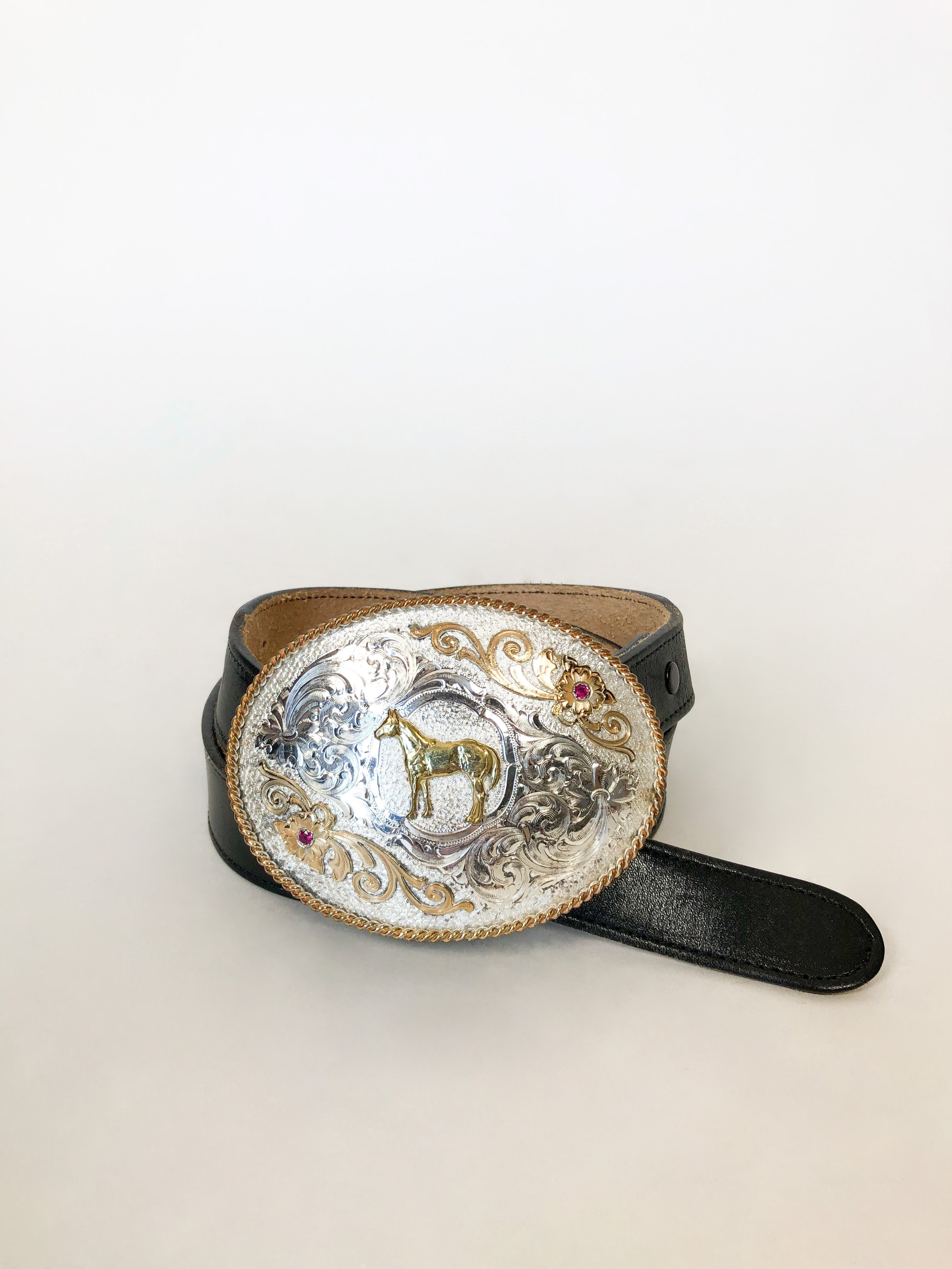 Montana Silversmiths Engraved Western Horse Buckle with Gold  display picture 1