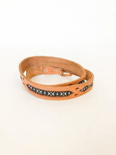 Load image into Gallery viewer, Vintage Tooled Leather and Woven Fabric Belt