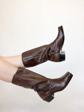Load image into Gallery viewer, Vintage Dark Brown Leather Harness Boots Size 8.5
