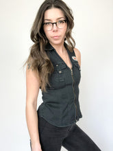 Load image into Gallery viewer, Harley Davidson Black Denim Zip Up Vest