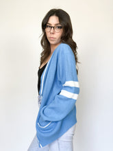 Load image into Gallery viewer, Vintage 70s Blue and White Striped College Cardigan