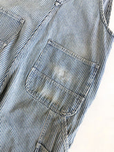 Load image into Gallery viewer, Vintage Key Hickory Stripe Perfectly Trashed Overalls 34x31