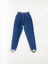 Load image into Gallery viewer, Vintage 80s/90s LizWear Dark Wash High Rise Stirrup Jeans Waist 24/25”