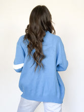 Load image into Gallery viewer, Vintage 70s Blue and White Striped College Cardigan