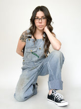 Load image into Gallery viewer, Vintage Key Hickory Stripe Perfectly Trashed Overalls 34x31