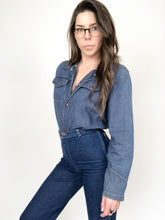 Load image into Gallery viewer, Vintage 70s Denim Long Sleeve Snap Up Shirt